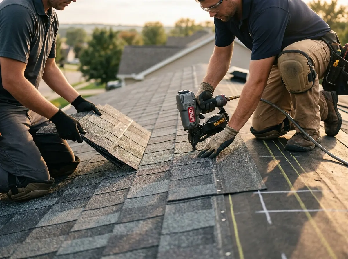 Professional roofer working on a residential roof in Miami